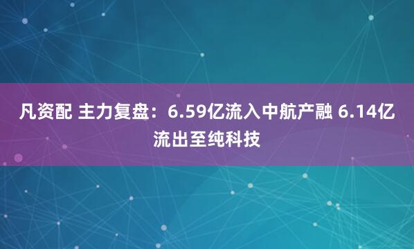 凡资配 主力复盘：6.59亿流入中航产融 6.14亿流出至纯科技